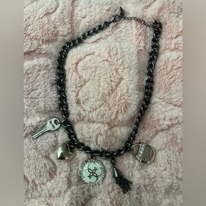 Guess Black and Silver Charm Necklace Vintage Chunky Lock Key Heart Logo